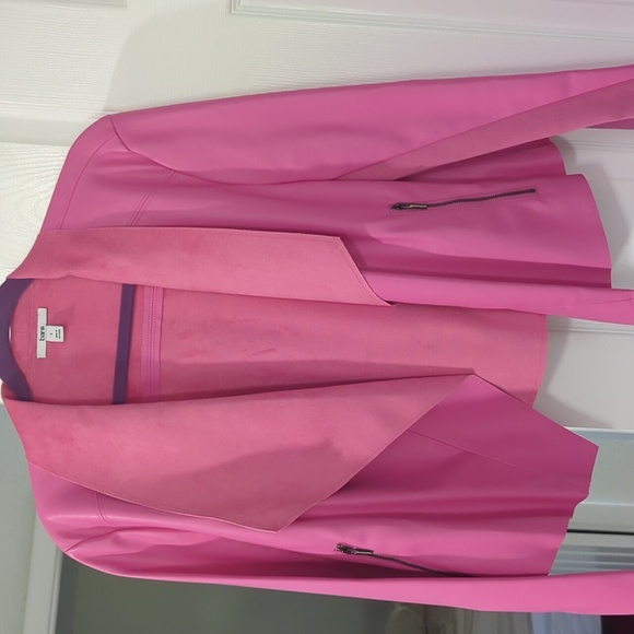 BAR III Vibrant Pink Faux Leather Open Front Moto Large Jacket - Picture 2 of 7